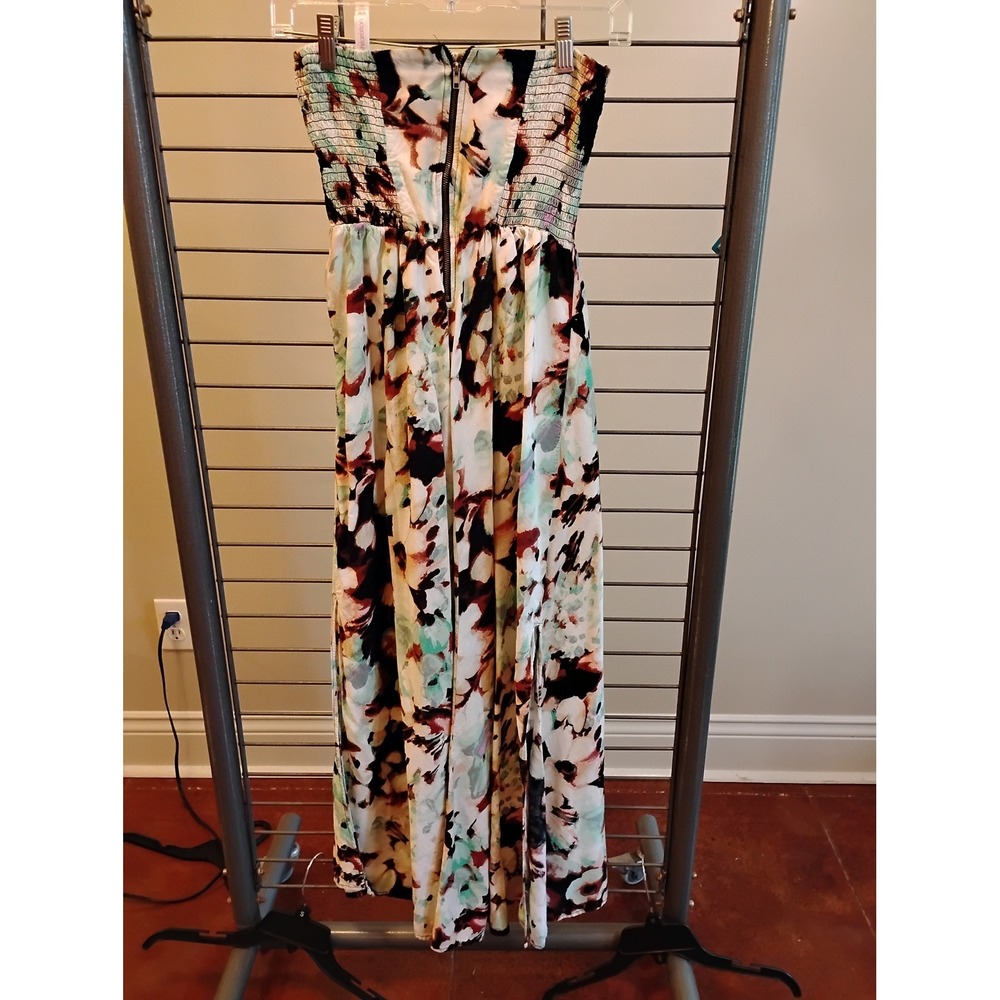 Xhilaration Strapless Maxi Dress Floral Smocked Bodice Rayon Boho Womens Medium - Picture 2 of 6